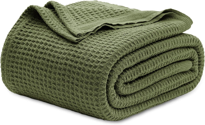 Bedsure Gentlesoft 100% Cotton Blanket King Size for Bed - Breathable and Soft, Thick Cozy Waffle Weave Christmas Blanket Gift for Women, Khaki (a Little Bit Yellow), 104x90 inches