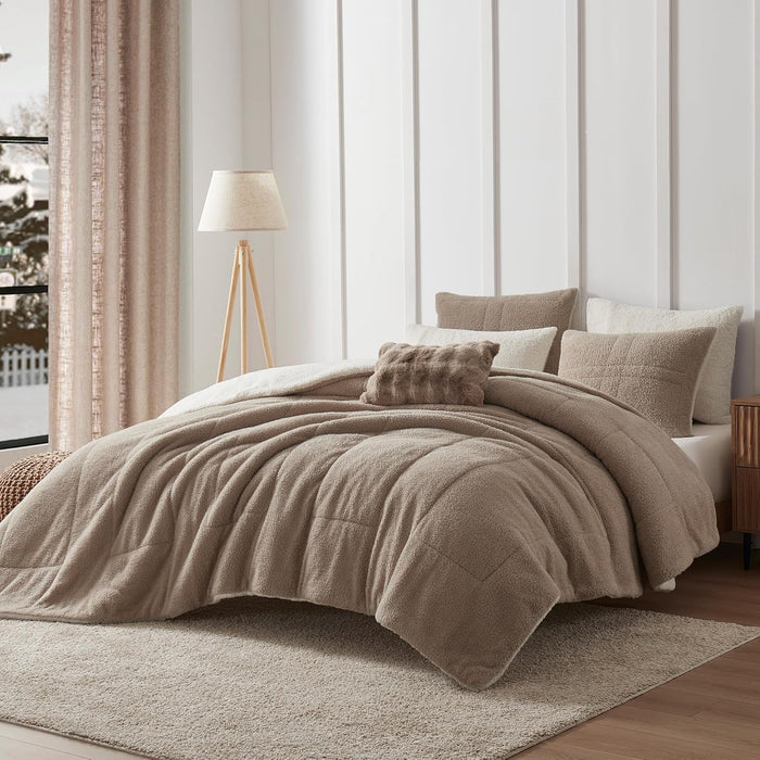Wonderful 3 Pieces Fluffy Faux Rabbit Fur Bubble Comforter Set King Size, Tie-Dyeing Multiple Grey Plush Fuzzy Bedding Set, Warm Soft Bubble Comforter Bedding Set for Winter