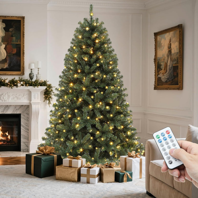 YITAHOME Prelit Snow Flocked Artificial Full Christmas Tree 6ft with Remote Control, Christmas Pine Tree with 11 Light-Modes, 1000 Branch Tips, and Foldable Base for Home, Party Decoration