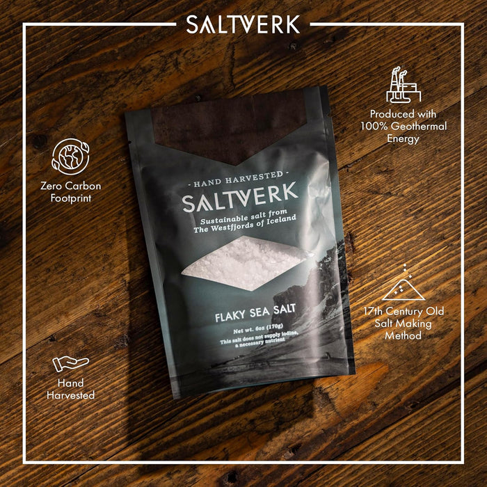 Saltverk Sea Salt - Gourmet, Icelandic, Hand Harvested and Sustainably Made - Flaky 6 Oz