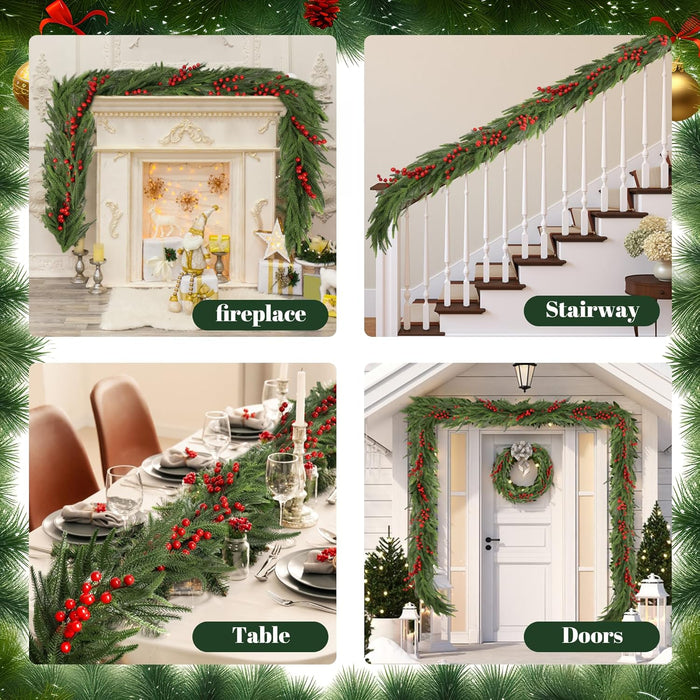 Christmas Norfolk Pine Garland,Real Touch Faux Winter Greenery Garland with Light for Stairs Table Fireplace Backdrop Wall,Christmas Holiday Seasonal Winter Decor (6ft)