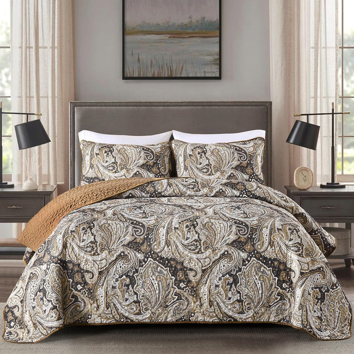 DJY Red Paisley Quilt Set California King Boho Bedspread 3 Pieces, Soft Lightweight Microfiber Coverlet Set Paisley Floral Pattern Bedding for All Season, 112"x96"