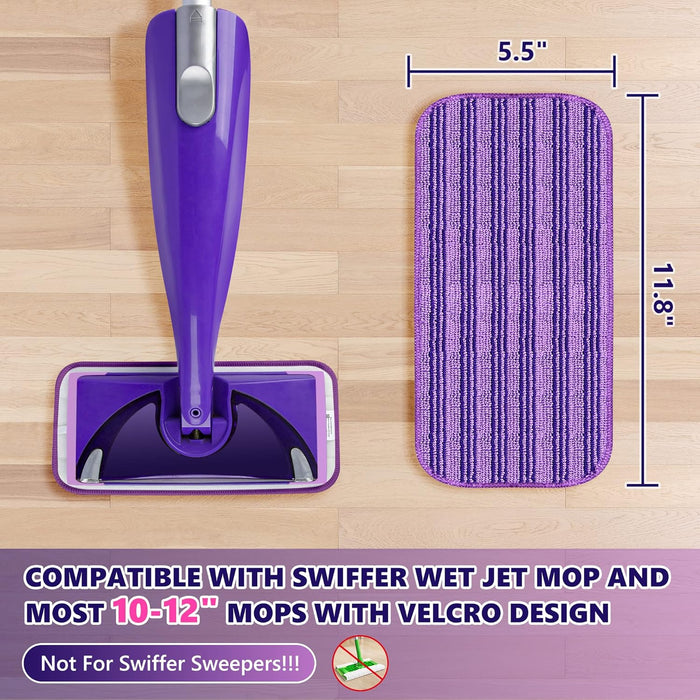 Reusable Mop Pads Compatible with Swiffer Wet Jet, Wet Jet Pads Refills for Swiffer Mop, 4 Pack Microfiber Replacement Pads for Hardwood Floor Cleaning, Dry Wet Mopping Cloths for 12" Wet Jet Refill