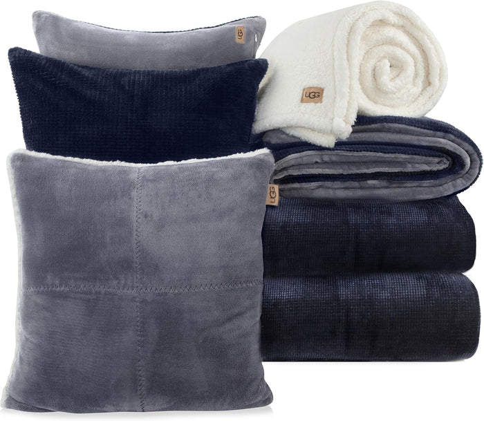 UGG Remina Twin Comforter Set 4 Piece Bed in a Bag with Throw Blanket, Decorative Pillow, Sham, and Reversible Comforter Hypoallergenic Washable Dorm Bedding, Twin XL, Blue-Green Clear Creek