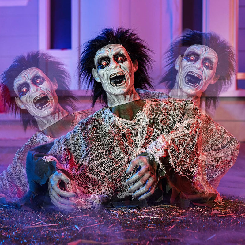 JOYIN Halloween Animated Zombie Groundbreaker Outdoor Decor with Light Up Eyes Creepy Animatronic Decorations with Movable Arms for Halloween Party Prop and Lawn Patio Yard Outside Decorations