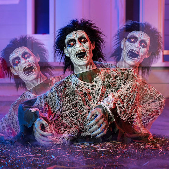 JOYIN Halloween Animated Zombie Groundbreaker Outdoor Decor with Light Up Eyes Creepy Animatronic Decorations with Movable Arms for Halloween Party Prop and Lawn Patio Yard Outside Decorations