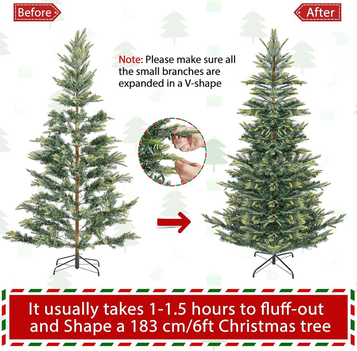 Yaheetech 6ft Pre-lit Aspen Fir Artificial Christmas Tree with 400 Incandescent Warm Lights Full Prelighted Xmas Tree w/828 Branch Tips & Foldable Stand for Home Holiday Decor, Green