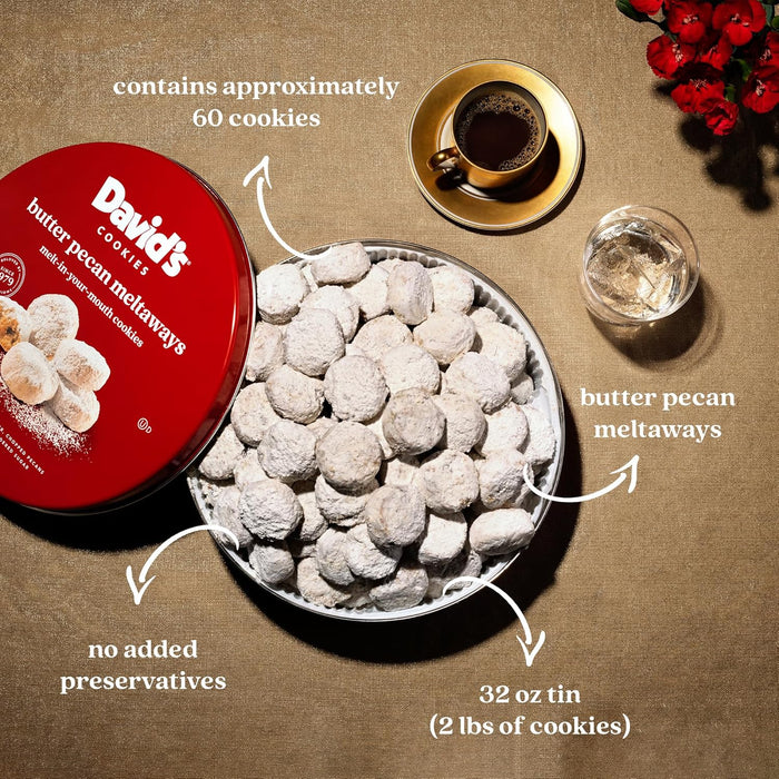 David’s Cookies Butter Pecan Meltaways 32oz – Soft, Buttery Gourmet Cookies with Pecans in Gift Tin – Melt-in-Your-Mouth Cookie Treats for Holidays, Sharing, Parties and Everyday Enjoyment