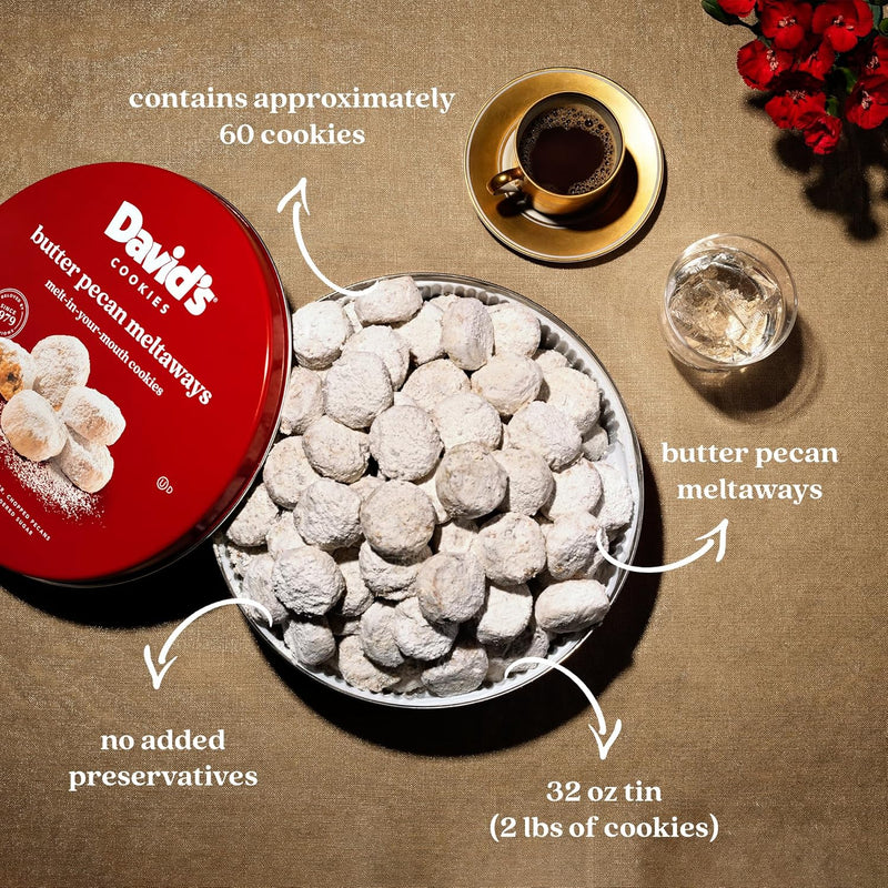 David’s Cookies Butter Pecan Meltaways 32oz – Soft, Buttery Gourmet Cookies with Pecans in Gift Tin – Melt-in-Your-Mouth Cookie Treats for Holidays, Sharing, Parties and Everyday Enjoyment