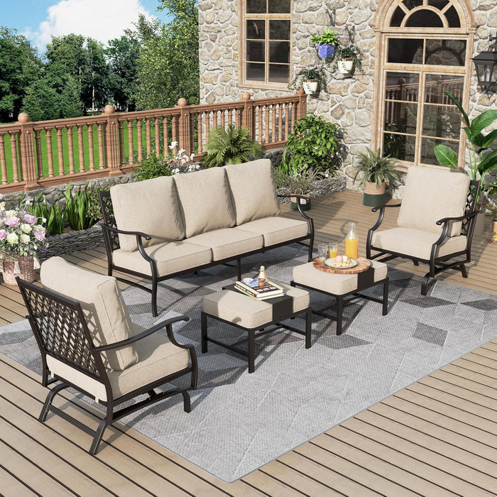 Patio Furniture Set 5 pcs, Outdoor Patio Furniture, 3-Seat Sofa, 2 Swivel Chairs, 2 Ottomans and 5.75" Extra Thick Cushion, Patio Conversation Set for Garden Backyard Deck,Red