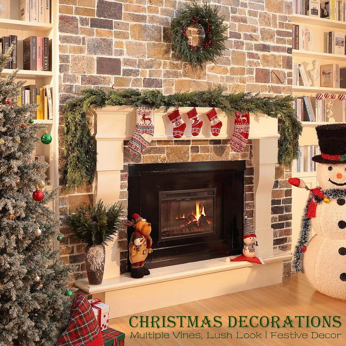 6 Feet Artificial Christmas Garland - Real Touch Cedar Garland - Christmas Decorations for Table,Fireplace,Mantle,Wall, Indoor Outdoor -Garland for Christmas Decorations - Free Battery LED Lights