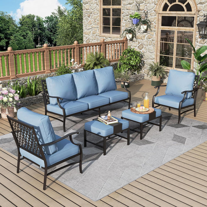 Patio Furniture Set 5 pcs, Outdoor Patio Furniture, 3-Seat Sofa, 2 Swivel Chairs, 2 Ottomans and 5.75" Extra Thick Cushion, Patio Conversation Set for Garden Backyard Deck,Red