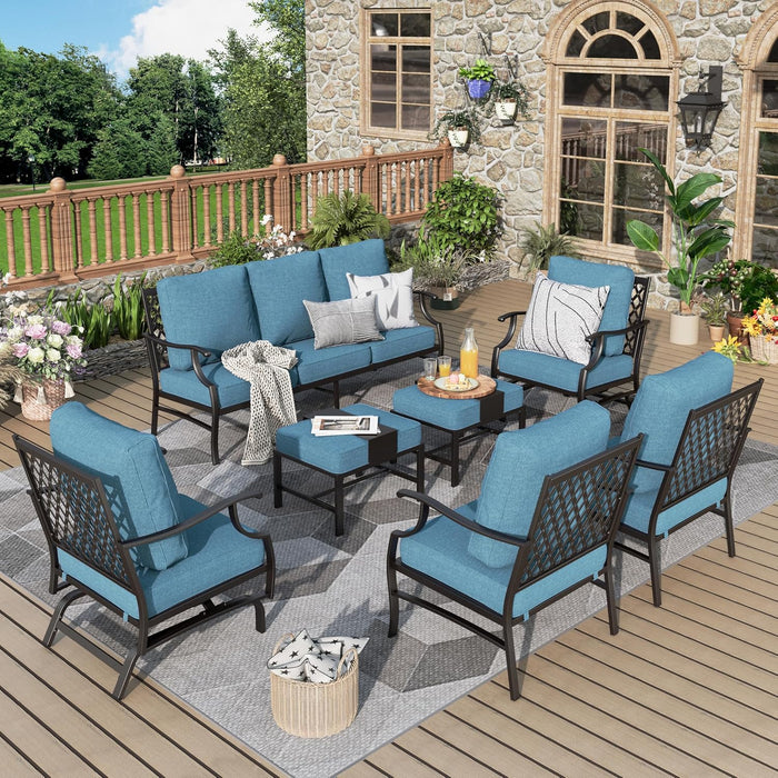 Patio Furniture Set 5 pcs, Outdoor Patio Furniture, 3-Seat Sofa, 2 Swivel Chairs, 2 Ottomans and 5.75" Extra Thick Cushion, Patio Conversation Set for Garden Backyard Deck,Red