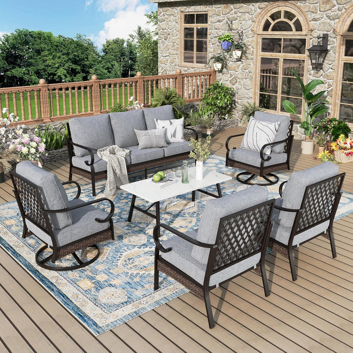 Patio Furniture Set with Coffee Table, Outdoor Conversation Set with 2 x Rocking Chairs, 1 x 2-Seat Sofa, 1 x 3-Seat Sofa for Lawn Garden Backyard, Beige