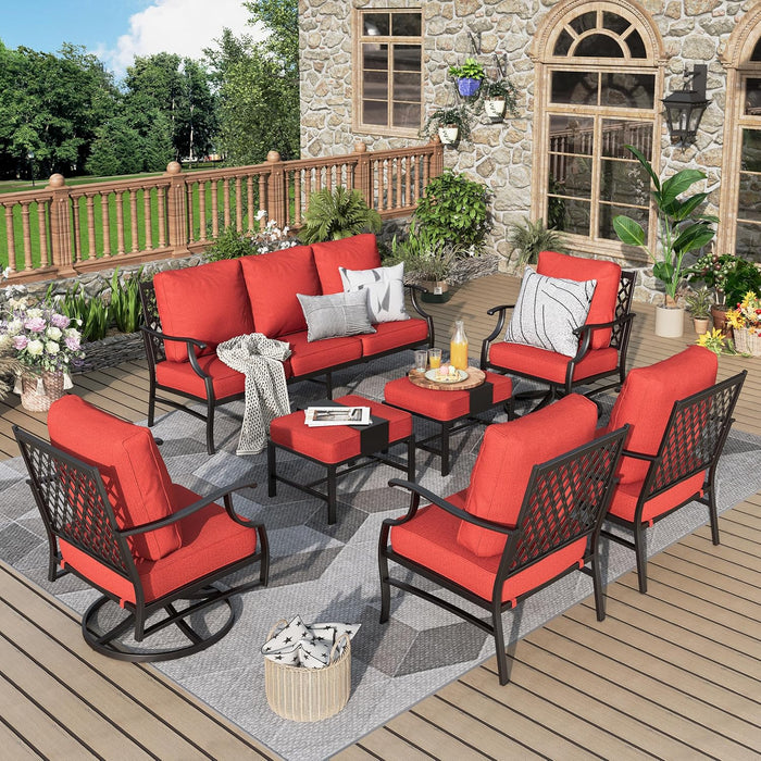 Patio Furniture Set 5 pcs, Outdoor Patio Furniture, 3-Seat Sofa, 2 Swivel Chairs, 2 Ottomans and 5.75" Extra Thick Cushion, Patio Conversation Set for Garden Backyard Deck,Red