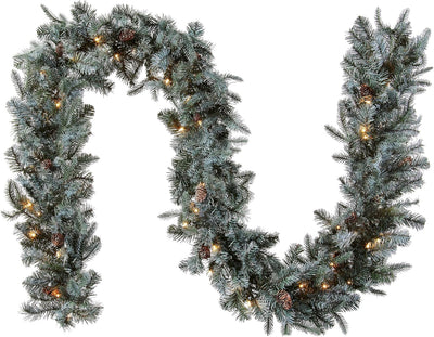 National Tree Company Pre-Lit 'Feel Real' Artificial Christmas Garland, Green, Arctic Spruce, White Lights, Decorated With Pine Cones, Plug In, Christmas Collection, 9 Feet