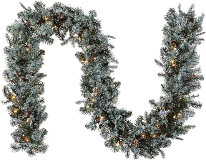 National Tree Company Pre-Lit 'Feel Real' Artificial Christmas Garland, Green, Arctic Spruce, White Lights, Decorated With Pine Cones, Plug In, Christmas Collection, 9 Feet