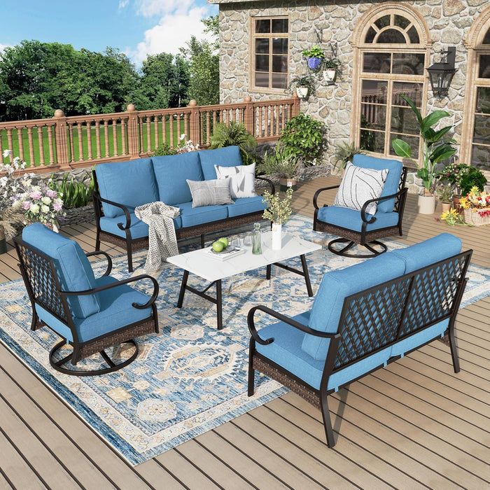 Patio Furniture Set with Coffee Table, Outdoor Conversation Set with 2 x Rocking Chairs, 1 x 2-Seat Sofa, 1 x 3-Seat Sofa for Lawn Garden Backyard, Beige