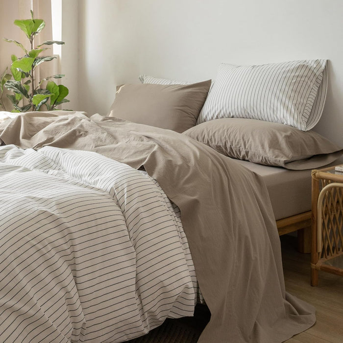 MooMee Bedding Sheet Set 100% Washed Cotton Linen Like Textured Breathable Durable Soft Comfy (Heathered Butter Yellow, Queen)
