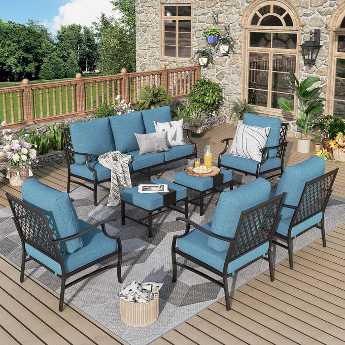 Patio Furniture Set 5 pcs, Outdoor Patio Furniture, 3-Seat Sofa, 2 Swivel Chairs, 2 Ottomans and 5.75" Extra Thick Cushion, Patio Conversation Set for Garden Backyard Deck,Red