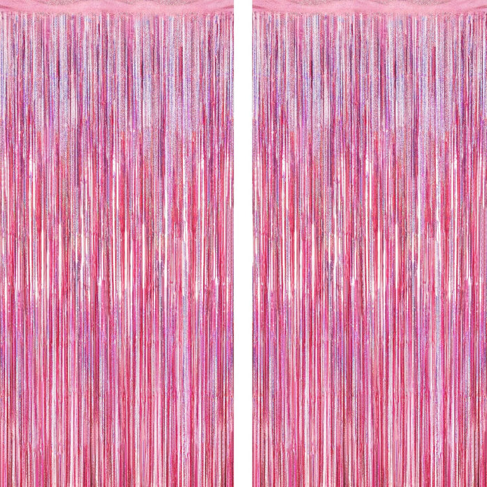2 Pack Backdrop Curtains, 3.28 Feet x 7.05 Feet Sky Blue Tinsel Backdrop, Metallic Fringe Curtains Foil Tinsel Party Streamer, Winter Backdrop Happy Birthday Party Supplies