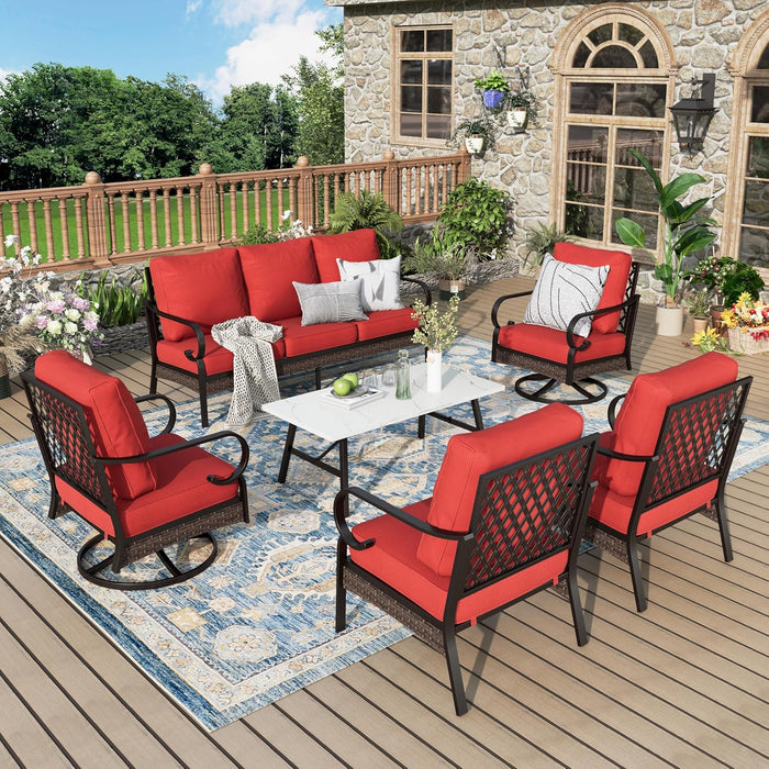 Patio Furniture Set with Coffee Table, Outdoor Conversation Set with 2 x Rocking Chairs, 1 x 2-Seat Sofa, 1 x 3-Seat Sofa for Lawn Garden Backyard, Beige