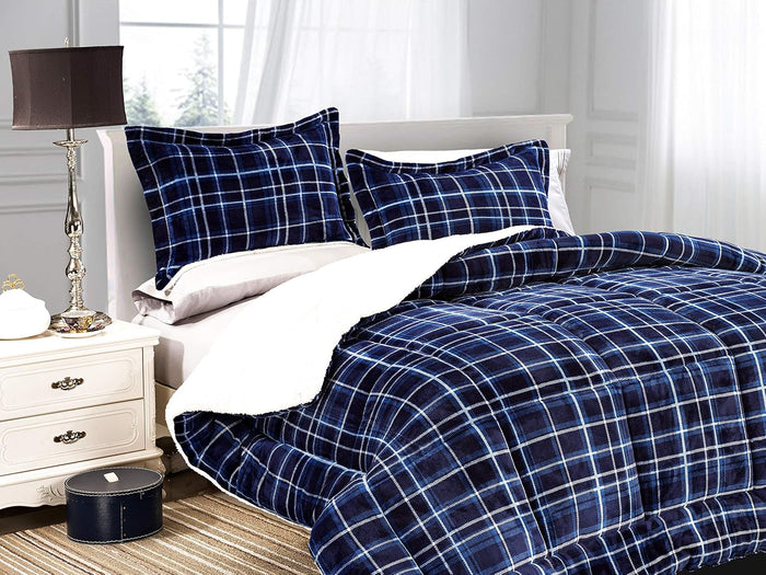 Elegant Comfort Softest, Coziest Heavy Weight Plaid Pattern Micromink Sherpa-Backing Premium Quality Down Down Alternative Micro-Suede 3-Piece Reversible Comforter Set, King/Cal King, Burgundy