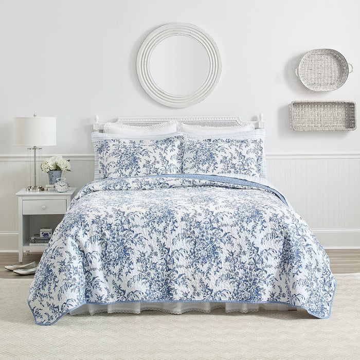 Laura Ashley - Queen Quilt Set, Soft & Reversible Cotton Floral Bedding with a Medium Weight Feel, 3 Piece Bed Set with Matching Pillowcases (Bedford Pink)