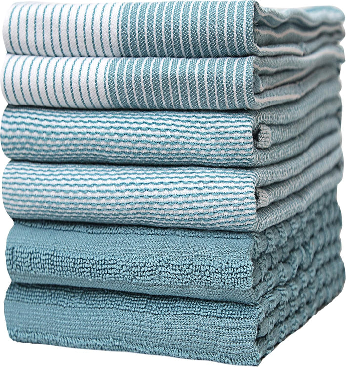 Premium Kitchen Towels (20”x 28”, 6 Pack) | Large Cotton Dish Towels | Flat & Terry Highly Absorbent Kitchen Linen Set with Hanging Loop | Tan