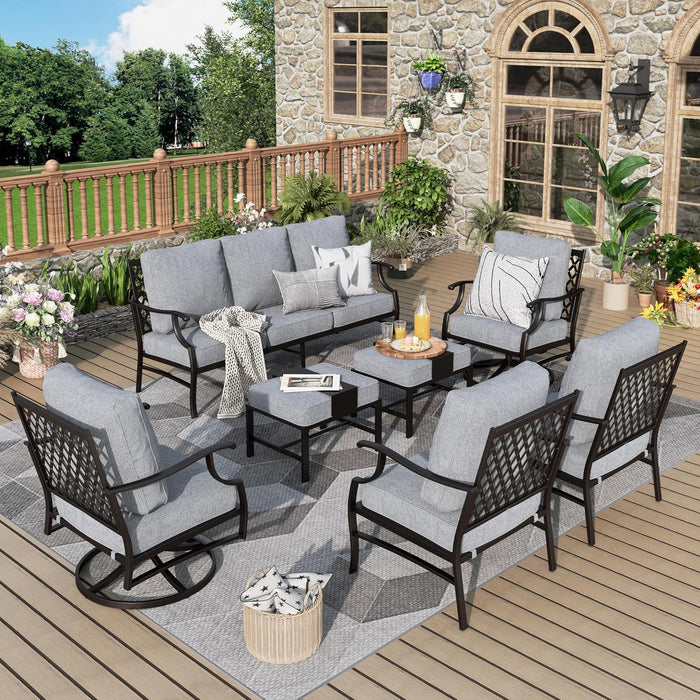 Patio Furniture Set 5 pcs, Outdoor Patio Furniture, 3-Seat Sofa, 2 Swivel Chairs, 2 Ottomans and 5.75" Extra Thick Cushion, Patio Conversation Set for Garden Backyard Deck,Red