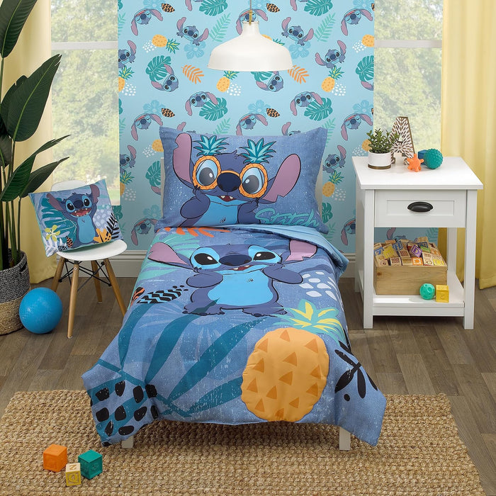 Disney Mickey's Big Adventure Blue, Red, Yellow & Green 4Piece Toddler Bed Set - Comforter, Fitted Bottom Sheet, Flat Top Sheet, Reversible Pillowcase, Blue, Red, Yellow, Green