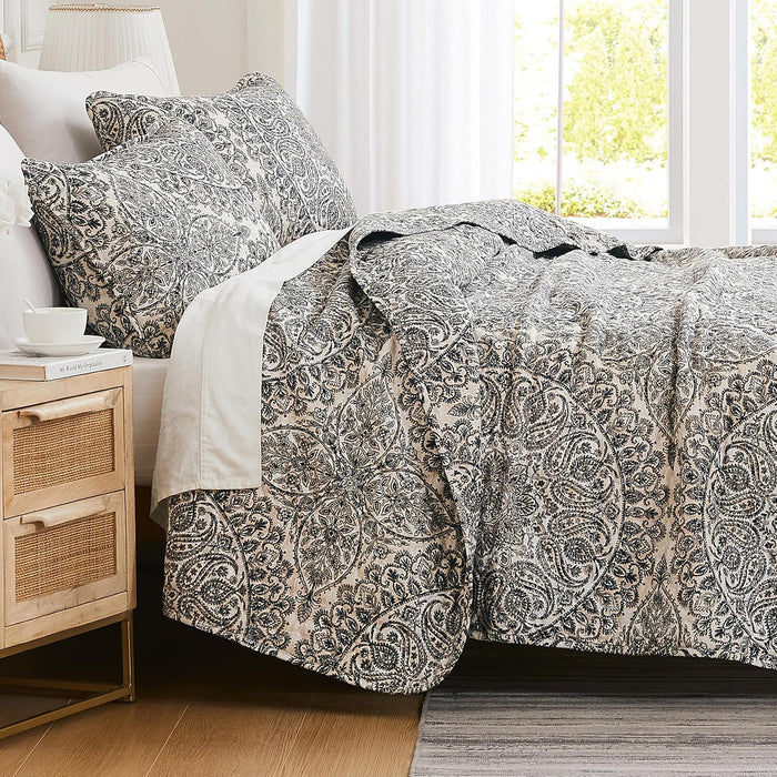 Southshore Fine Living, Inc. Oversized Full/Queen Quilt Bedding Set, Jacobean Willow Floral Quilt Set Queen or Full Size with 2 Matching Pillow Shams, Lightweight Bedspread, Soft and Cozy, Red