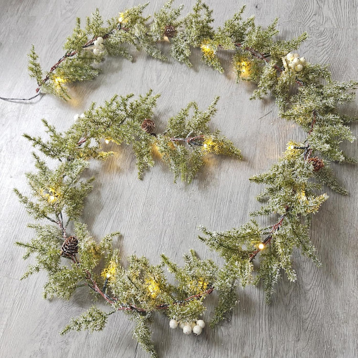 Pine Garland-6FT Christmas Garland,Artificial Evergreen Battery Operated Garland with Lights,Prelit Garland Timer for Mantle Holiday Outdoor Indoor Fireplace Decor