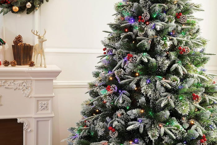 Super Dual Flocked Pine Christmas Tree Pre-lit with Color Changing LED Lights (6ft Pre-lit)