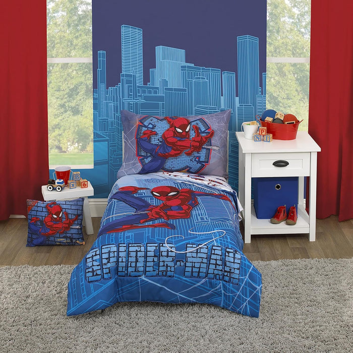 Disney Mickey's Big Adventure Blue, Red, Yellow & Green 4Piece Toddler Bed Set - Comforter, Fitted Bottom Sheet, Flat Top Sheet, Reversible Pillowcase, Blue, Red, Yellow, Green