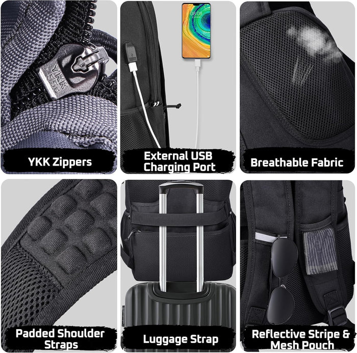 MOZETO Laptop Lunch Backpack for Men, Tactical Inspired Utility Anti-Theft Work Bag with Cooler Compartment Lunchbox (Black, 17 Inch)